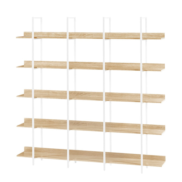 English Elm 5 Tier Bookcase Industrial Open Bookshelf with MDF Boards & Steel Frame, 5 Shelves, 80lb Capacity Each White+Oak N725P247766C