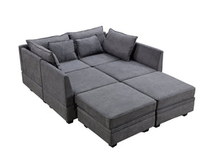 English Elm U_style Six Seat Modular U-shaped Sectional with Hidden Storage and Sleeper Function Dark Grey WY000363AAD
