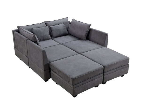 English Elm U_style Six Seat Modular U-shaped Sectional with Hidden Storage and Sleeper Function Dark Grey WY000363AAD