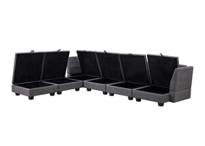 English Elm U_style Six Seat Modular U-shaped Sectional with Hidden Storage and Sleeper Function Dark Grey WY000363AAD