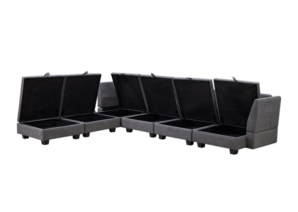 English Elm U_style Six Seat Modular U-shaped Sectional with Hidden Storage and Sleeper Function Dark Grey WY000363AAD