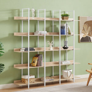 English Elm [video] Five Tier Industrial Open Bookshelf Steel Frame Mdf Shelves Home Office Storage White+Oak N725P387978C