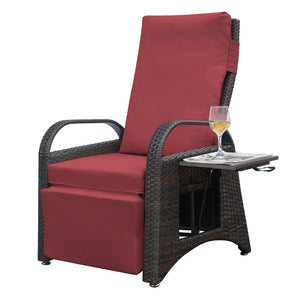 English Elm Outdoor Recliner Chair with Hand-Woven HDPE Rattan, Built-In Side Table, Buckle Recline Comfort Red W1889P177621