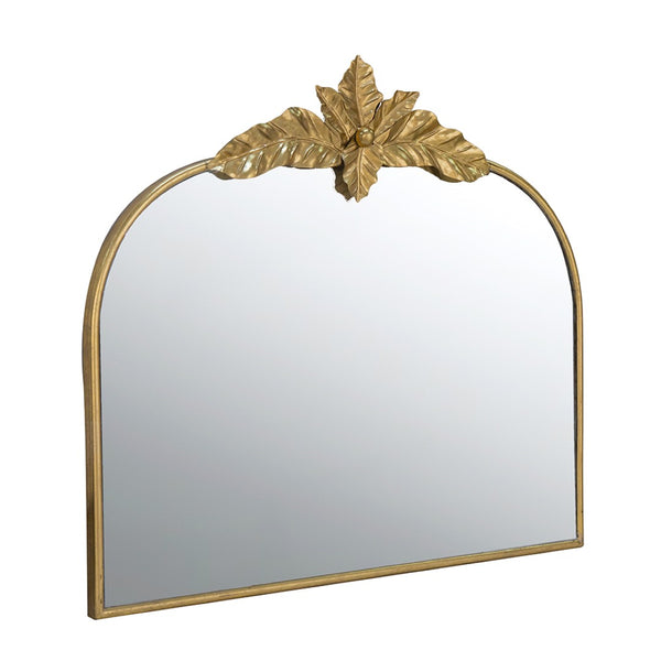 English Elm 39.5" Gold Arched Wall Mirror with Ornamental Iron Frame for Bedroom or Entryway W2078135192