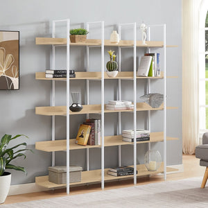 English Elm [video] Five Tier Industrial Open Bookshelf Steel Frame Mdf Shelves Home Office Storage White+Oak N725P387978C