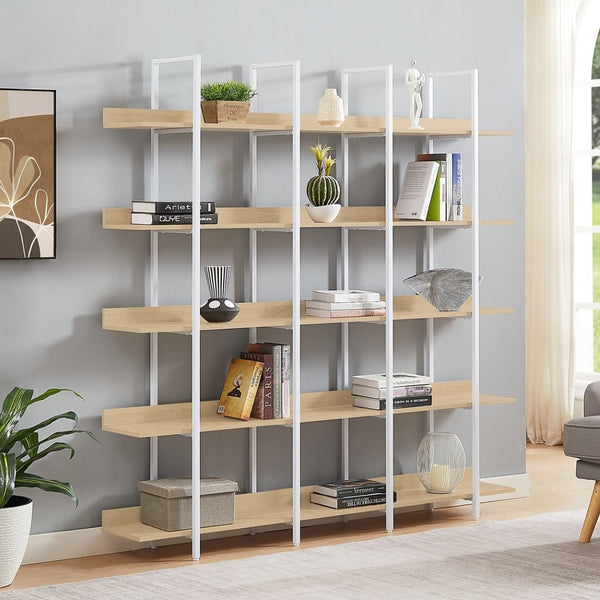 English Elm [video] Five Tier Industrial Open Bookshelf Steel Frame Mdf Shelves Home Office Storage White+Oak N725P387978C