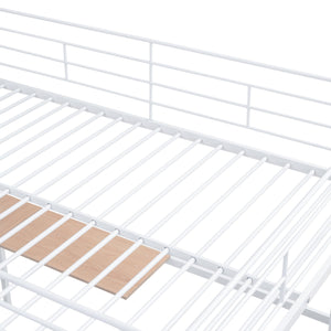 English Elm Full Metal Loft Bed with Built-In L Desk, 3-Tier Ladder Shelves and Under-Ladder Wardrobe Space, Durable White SF000024AAK