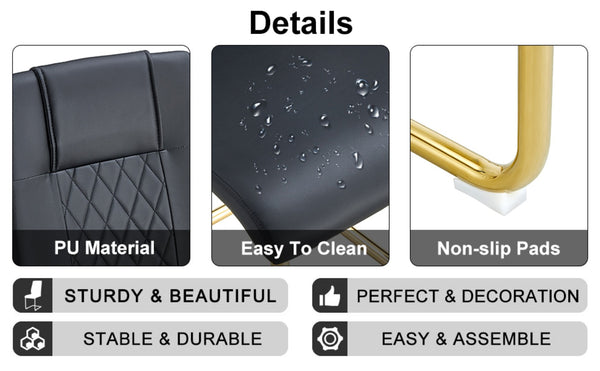 English Elm Table Set: Modern Round Glass Dining Table With Gold Legs & 4 Black Cushioned Chairs For Elegance W1151S00481-GIGA