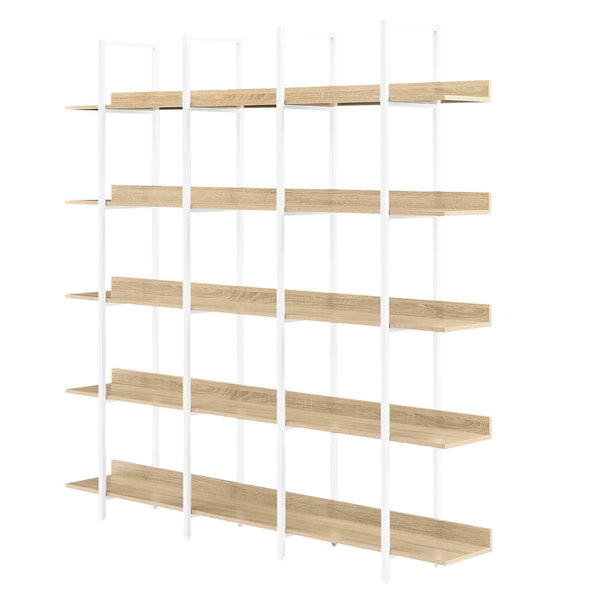 English Elm 5 Tier Bookcase Industrial Open Bookshelf with MDF Boards & Steel Frame, 5 Shelves, 80lb Capacity Each White+Oak N725P247766C