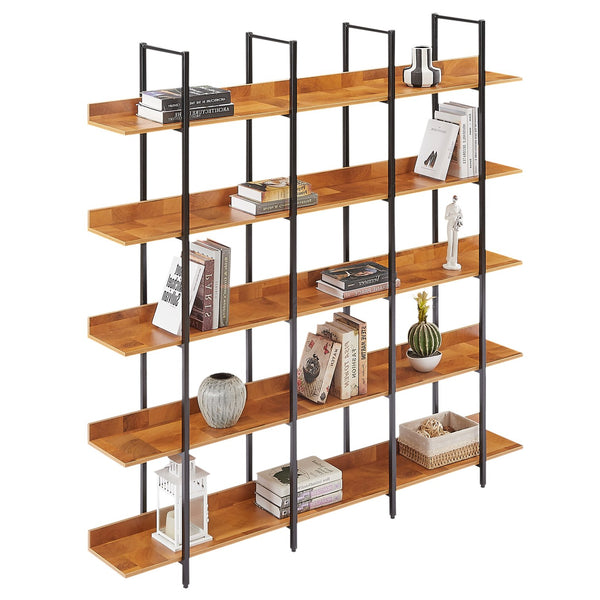 English Elm 5 Tier Bookcase Industrial Open Bookshelf with MDF Boards & Steel Frame, 5 Shelves, 80lb Capacity Each Black+Brown N725P247766B