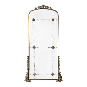 English Elm 24" Antique Gold Arched Full Length Mirror Baroque Relief Iron Frame Entryway Accent W2078135281