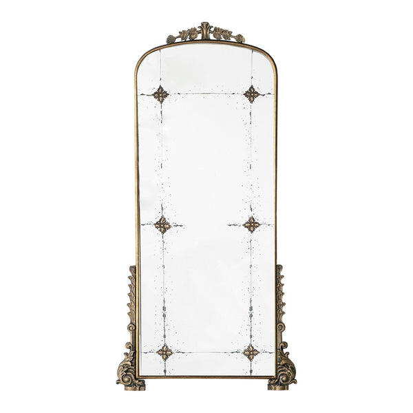 English Elm 24" Antique Gold Arched Full Length Mirror Baroque Relief Iron Frame Entryway Accent W2078135281
