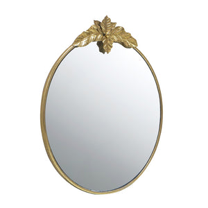 English Elm 36" Oval Gold Iron Frame Wall Mirror with Leaf Crown Detail for Bedroom or Entryway W2078135194