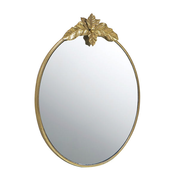 English Elm 36" Oval Gold Iron Frame Wall Mirror with Leaf Crown Detail for Bedroom or Entryway W2078135194