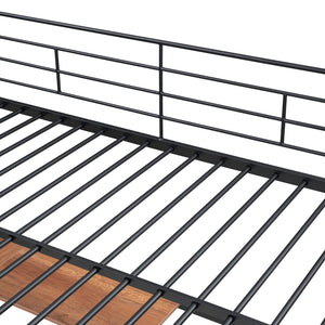 English Elm Full Metal Loft Bed with Built-In L Desk, 3-Tier Ladder Shelves and Under-Ladder Wardrobe Space, Durable Black SF000024AAB