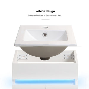 English Elm 16" Bathroom Vanity With Sink - Space-Saving Wall-Mounted Design, Radar Sensing Light & Storage! W1882S00041