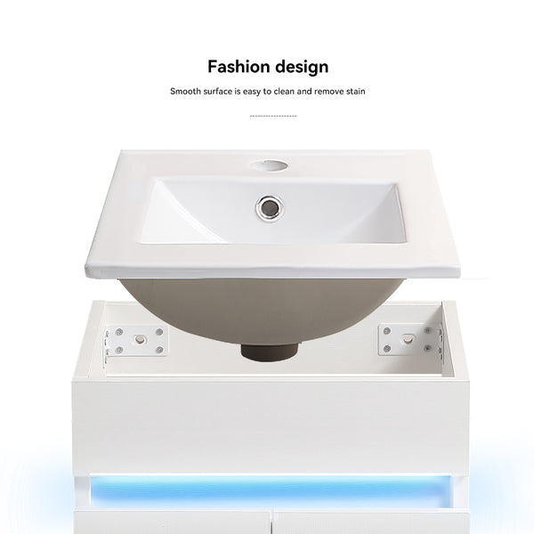 English Elm 16" Bathroom Vanity With Sink - Space-Saving Wall-Mounted Design, Radar Sensing Light & Storage! W1882S00041