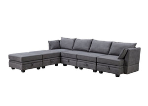 English Elm U_style Six Seat Modular U-shaped Sectional with Hidden Storage and Sleeper Function Dark Grey WY000363AAD