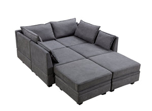 English Elm U_style Six Seat Modular U-shaped Sectional with Hidden Storage and Sleeper Function Dark Grey WY000363AAD