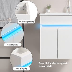 English Elm 16" Bathroom Vanity With Sink - Space-Saving Wall-Mounted Design, Radar Sensing Light & Storage! W1882S00041