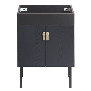 English Elm 24''Bathroom wall-mounted vanity with metal kickstand, solid wood compact design, glossy ceramic sink Black W1882127199