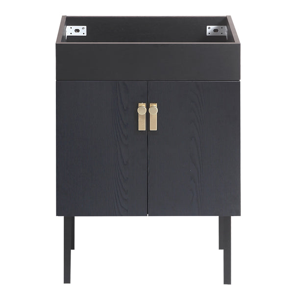 English Elm 24''Bathroom wall-mounted vanity with metal kickstand, solid wood compact design, glossy ceramic sink Black W1882127199