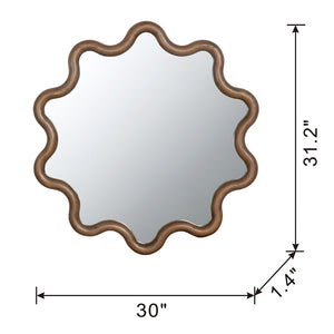 English Elm 31" Wave Frame Dark Brown Pine Wood Wall Mirror for Entryway Living Room Bedroom W2078135196