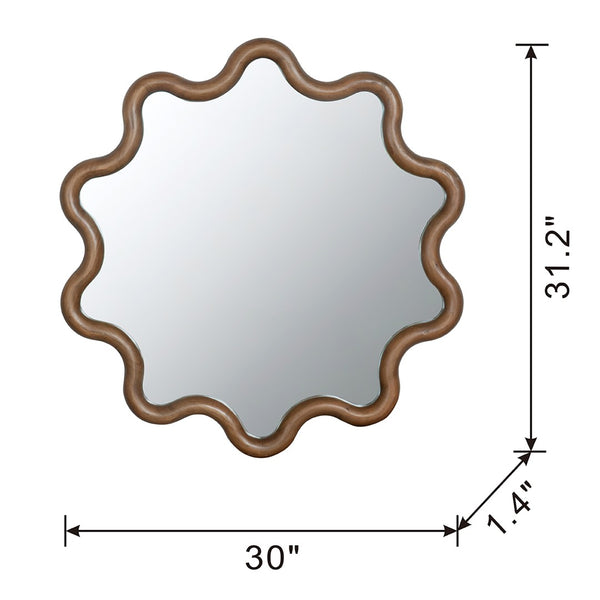 English Elm 31" Wave Frame Dark Brown Pine Wood Wall Mirror for Entryway Living Room Bedroom W2078135196