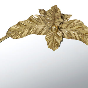 English Elm 36" Oval Gold Iron Frame Wall Mirror with Leaf Crown Detail for Bedroom or Entryway W2078135194