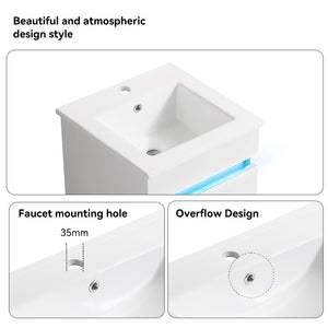 English Elm 16" Bathroom Vanity With Sink - Space-Saving Wall-Mounted Design, Radar Sensing Light & Storage! W1882S00041