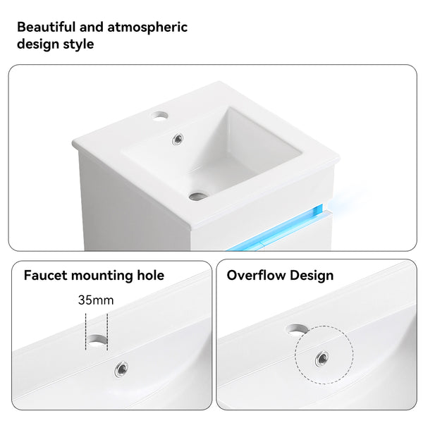 English Elm 16" Bathroom Vanity With Sink - Space-Saving Wall-Mounted Design, Radar Sensing Light & Storage! W1882S00041