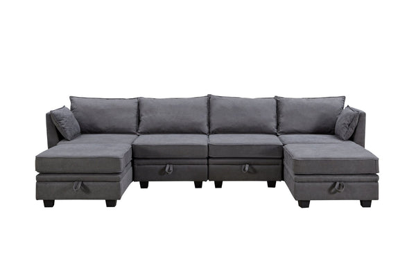 English Elm U_style Six Seat Modular U-shaped Sectional with Hidden Storage and Sleeper Function Dark Grey WY000363AAD