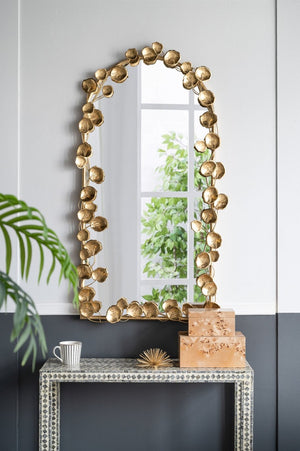 English Elm 51.5" Arched Iron Full Length Mirror with Organic Golden Leaf Frame Accent W2078135191