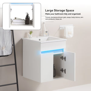 English Elm 16" Bathroom Vanity With Sink - Space-Saving Wall-Mounted Design, Radar Sensing Light & Storage! W1882S00041