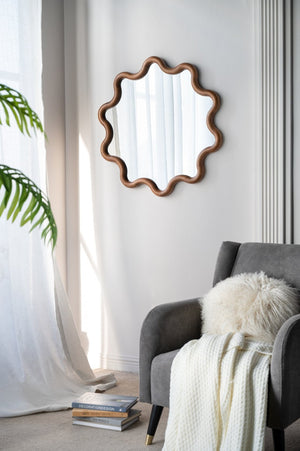 English Elm 31" Wave Frame Dark Brown Pine Wood Wall Mirror for Entryway Living Room Bedroom W2078135196