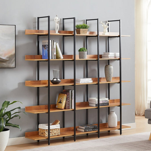 English Elm [video] Five Tier Industrial Open Bookshelf Steel Frame Mdf Shelves Home Office Storage Black+Brown N725P387978B