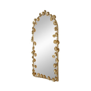 English Elm 51.5" Arched Iron Full Length Mirror with Organic Golden Leaf Frame Accent W2078135191