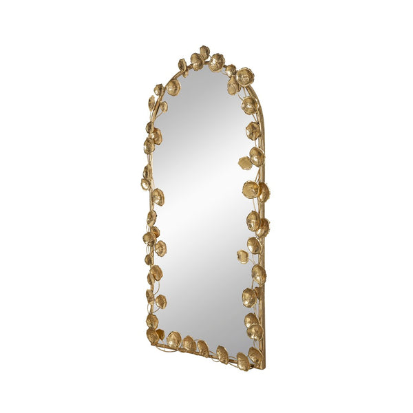 English Elm 51.5" Arched Iron Full Length Mirror with Organic Golden Leaf Frame Accent W2078135191