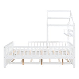 English Elm Wooden Full Size House Bed With Twin Size Trundle,Kids Bed With Shelf,White