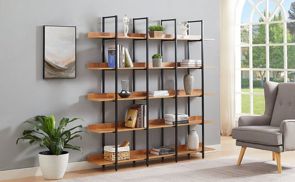 English Elm 5 Tier Bookcase Industrial Open Bookshelf with MDF Boards & Steel Frame, 5 Shelves, 80lb Capacity Each Black+Brown N725P247766B