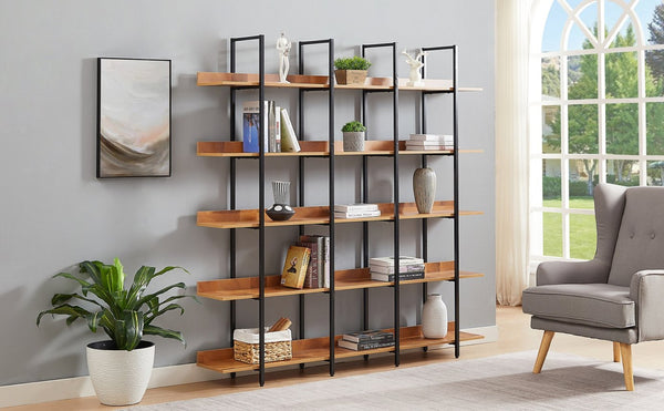 English Elm [video] Five Tier Industrial Open Bookshelf Steel Frame Mdf Shelves Home Office Storage Black+Brown N725P387978B