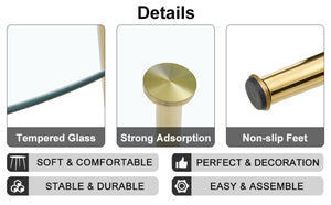 English Elm Table Set - Modern Circular Dining Table With Glass Top & Gold-Plated Legs, 4 White Pu Cushions W1151S03978-GIGA