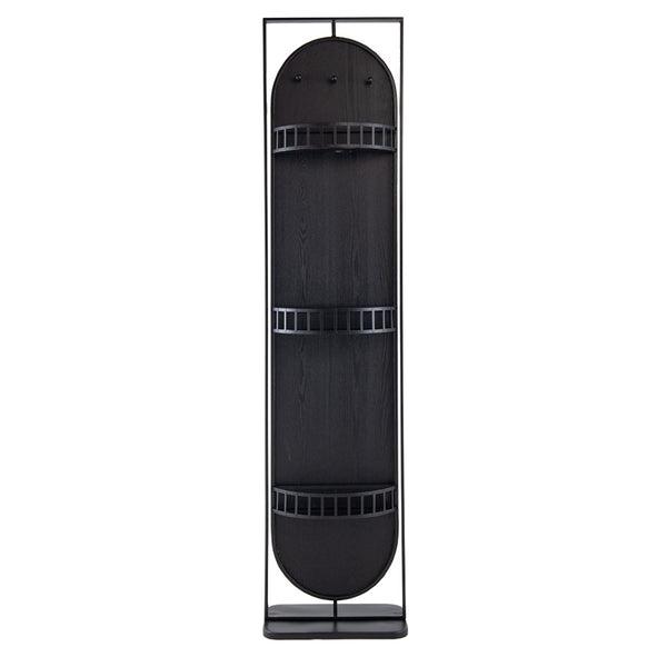 English Elm 18" Full Length Swivel Floor Mirror with Hidden Storage Shelves Matte Black Iron Frame W2078135283