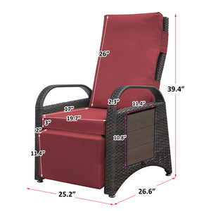 English Elm Outdoor Recliner Chair with Hand-Woven HDPE Rattan, Built-In Side Table, Buckle Recline Comfort Red W1889P177621