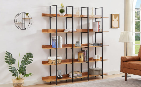 English Elm [video] Five Tier Industrial Open Bookshelf Steel Frame Mdf Shelves Home Office Storage Black+Brown N725P387978B