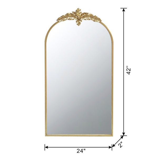English Elm 24" Arched Gold Metal Frame Wall Mirror with Crown Ornament for Entryway or Bedroom W2078135195