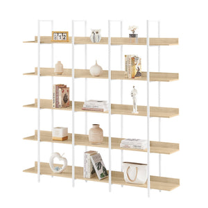English Elm 5 Tier Bookcase Industrial Open Bookshelf with MDF Boards & Steel Frame, 5 Shelves, 80lb Capacity Each White+Oak N725P247766C