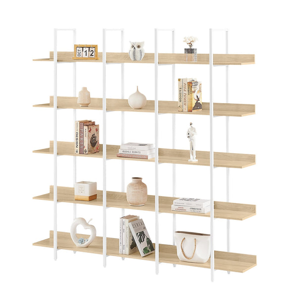English Elm 5 Tier Bookcase Industrial Open Bookshelf with MDF Boards & Steel Frame, 5 Shelves, 80lb Capacity Each White+Oak N725P247766C