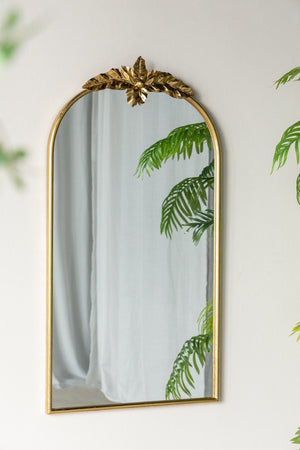 English Elm 24" Arched Gold Metal Frame Wall Mirror with Crown Ornament for Entryway or Bedroom W2078135195