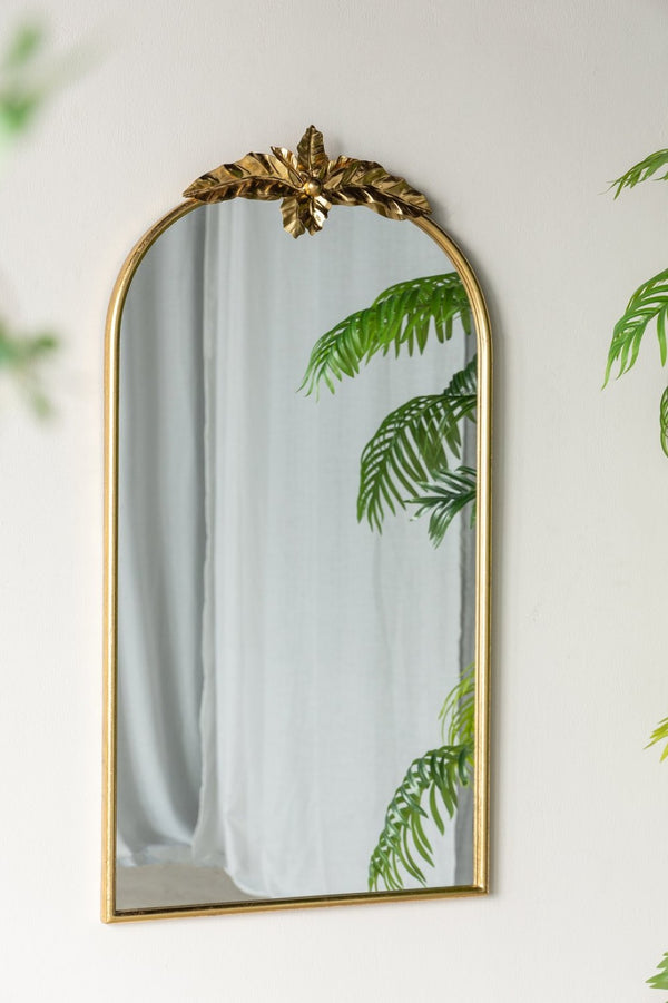 English Elm 24" Arched Gold Metal Frame Wall Mirror with Crown Ornament for Entryway or Bedroom W2078135195